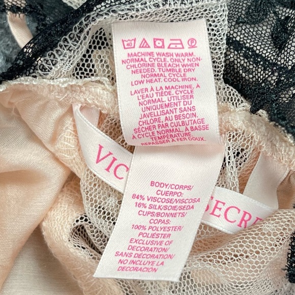 Victoria’s Secret Nightie Womens Small Pink Black Lace Sheer Silk Blend V-Neck - Picture 8 of 9